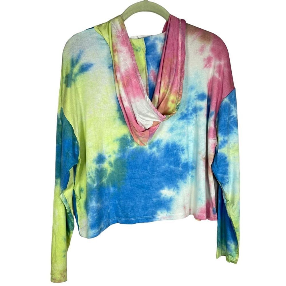 LUSH Nordstrom NWOT Pastel Tie Dye Cropped Knit Hoodie M | Y2K Festival - Picture 3 of 7